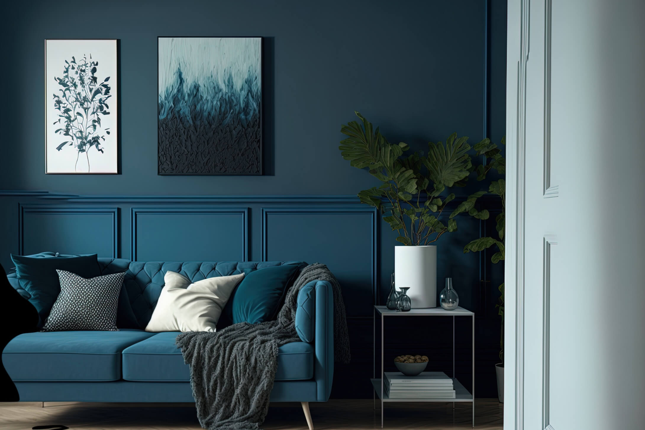 Dark grey and light deals blue living room